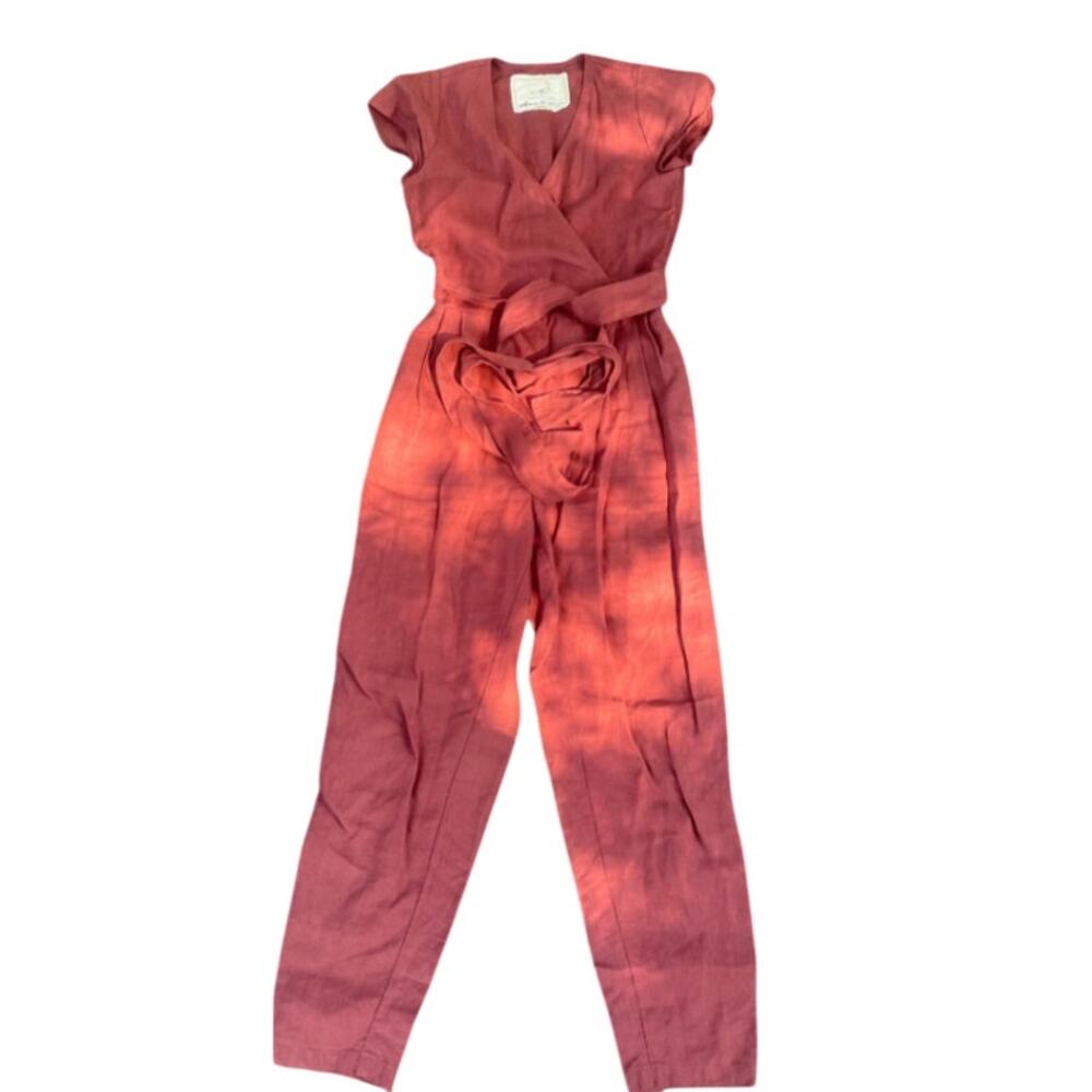 Women's Rust Red Wrap Jumpsuit with Waist Tie